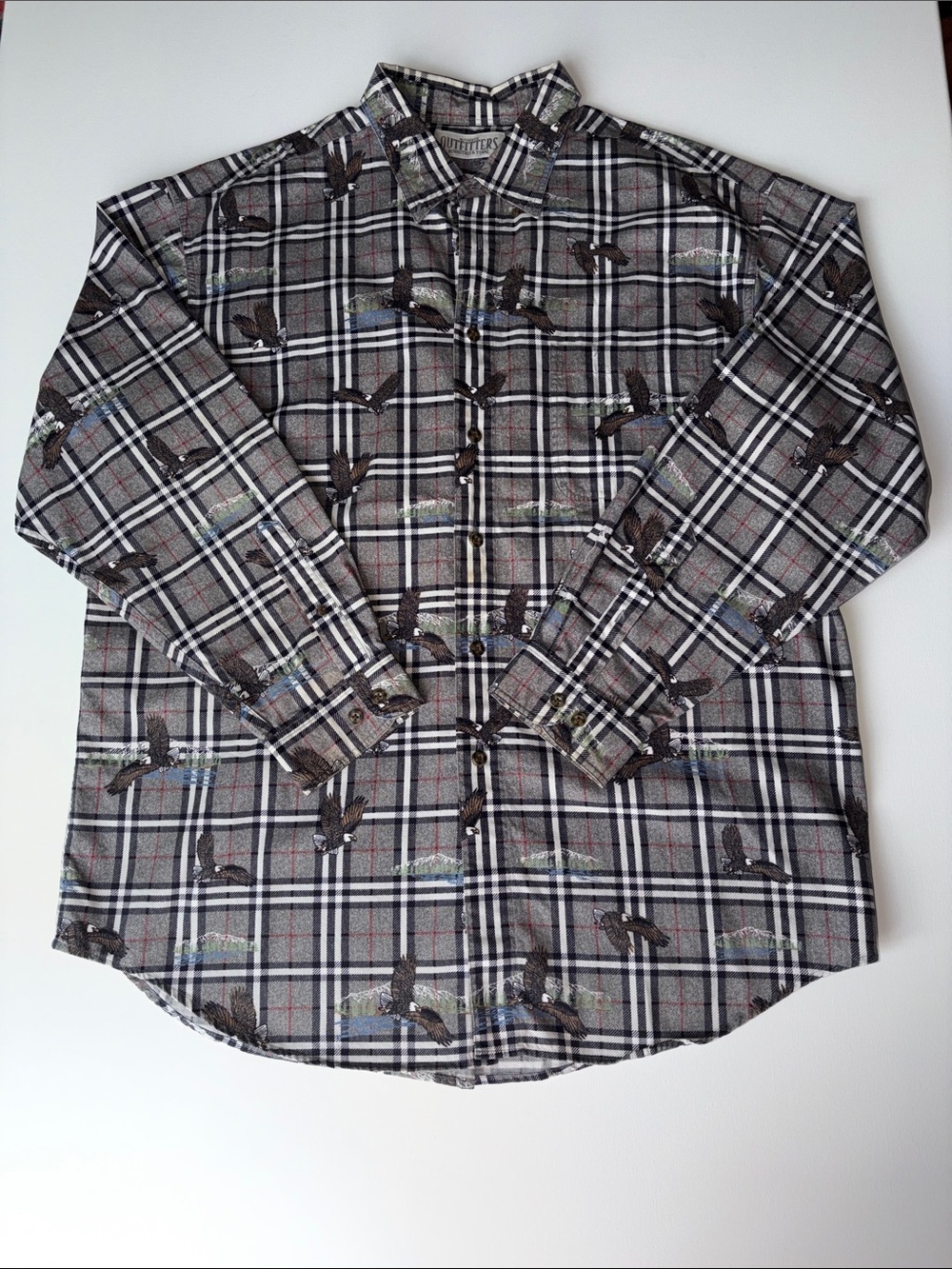 Authentic outfitters XL Gray Plaid Button-Down with eagle Motif